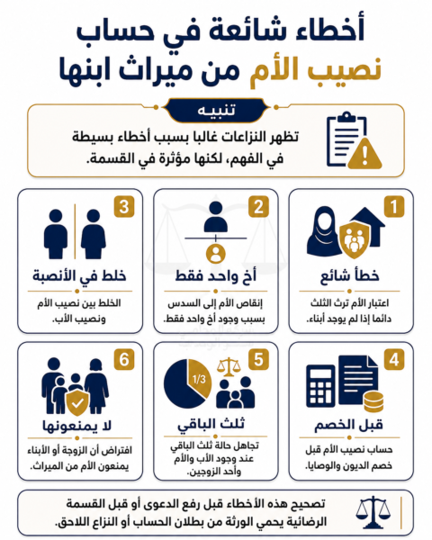أخطاء شائعة في حساب نصيب الأم من ميراث ابنها